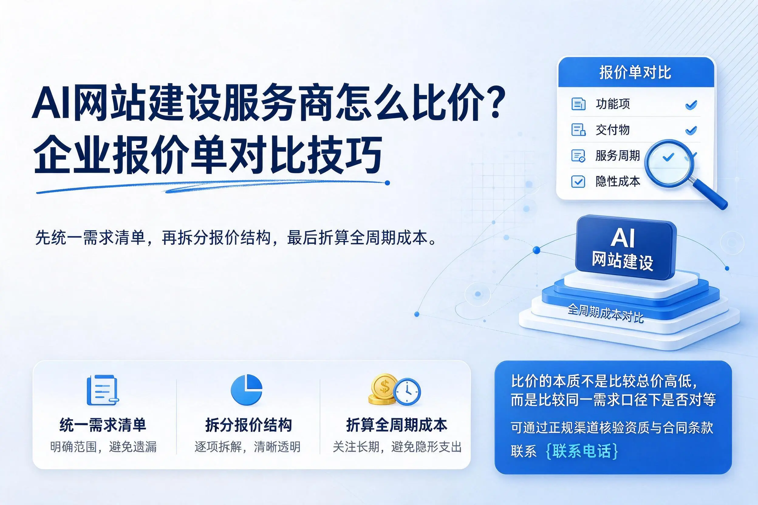 AI网站建设服务商怎么比价?漳州企业报价单对比技巧