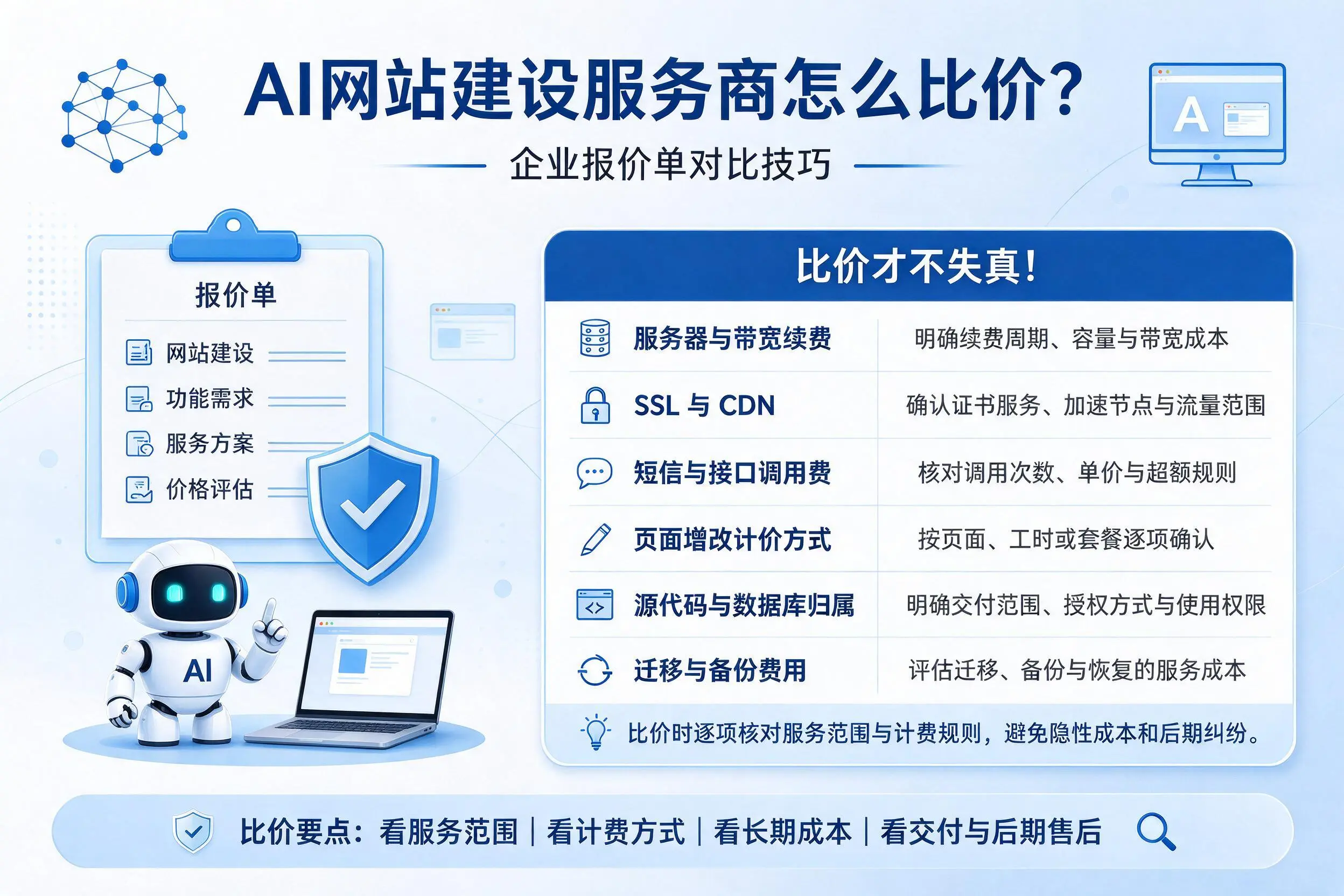 AI网站建设服务商怎么比价?漳州企业报价单对比技巧