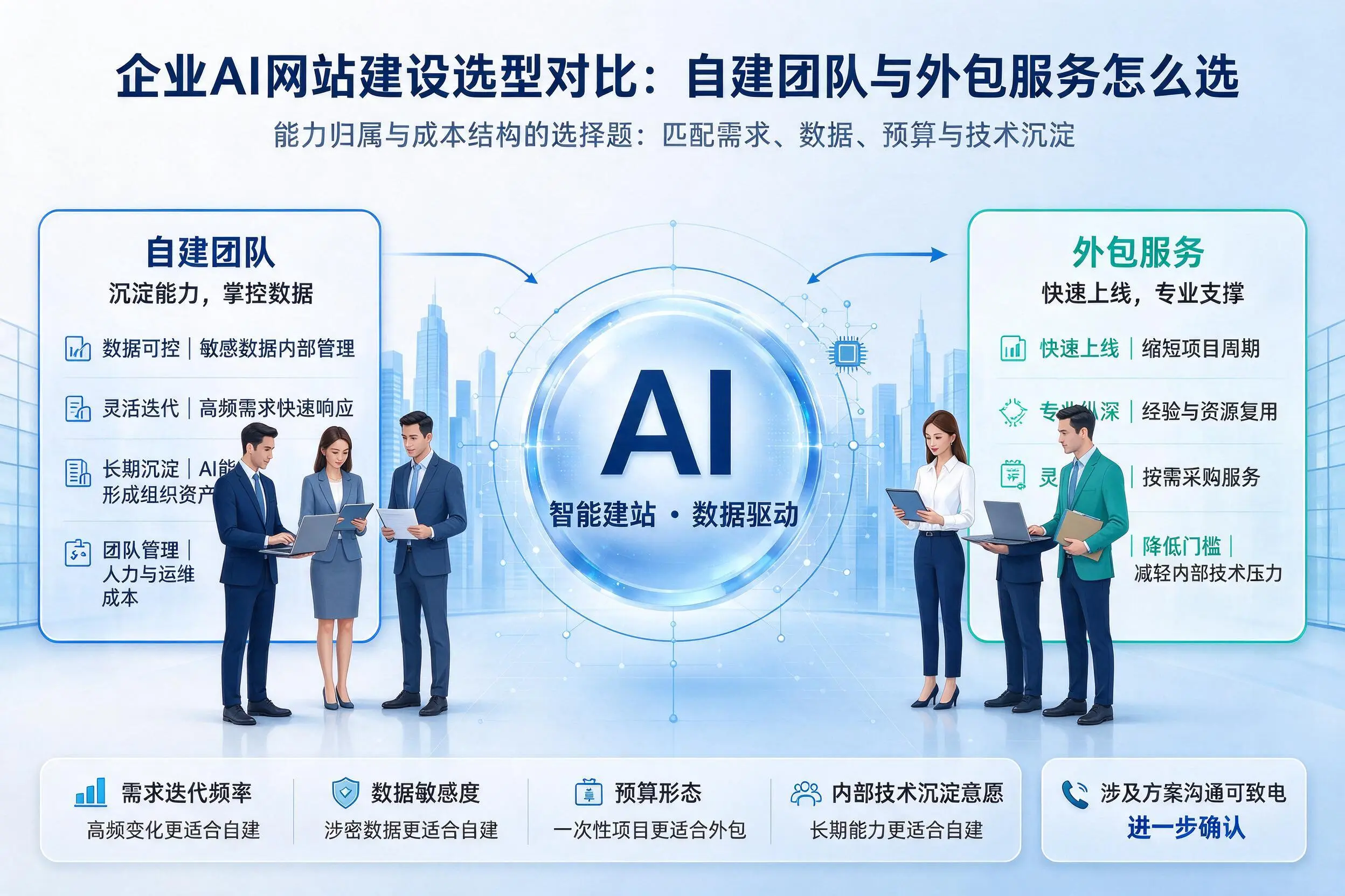 漳州企业AI网站建设选型对比:自建团队与外包服务怎么选